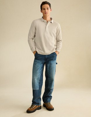 AE Standard Fit Long-Sleeve Thermal Polo Shirt