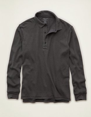 AE Standard Fit Long-Sleeve Thermal Polo Shirt