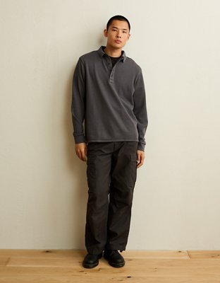 AE Standard Fit Long-Sleeve Thermal Polo Shirt