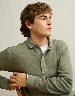 AE Standard Fit Long-Sleeve Thermal Polo Shirt