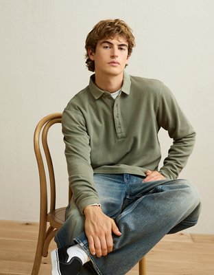 AE Standard Fit Long-Sleeve Thermal Polo Shirt