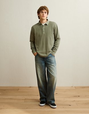AE Standard Fit Long-Sleeve Thermal Polo Shirt