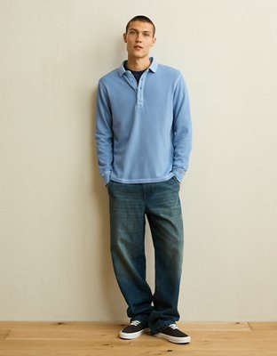 AE Standard Fit Long-Sleeve Thermal Polo Shirt