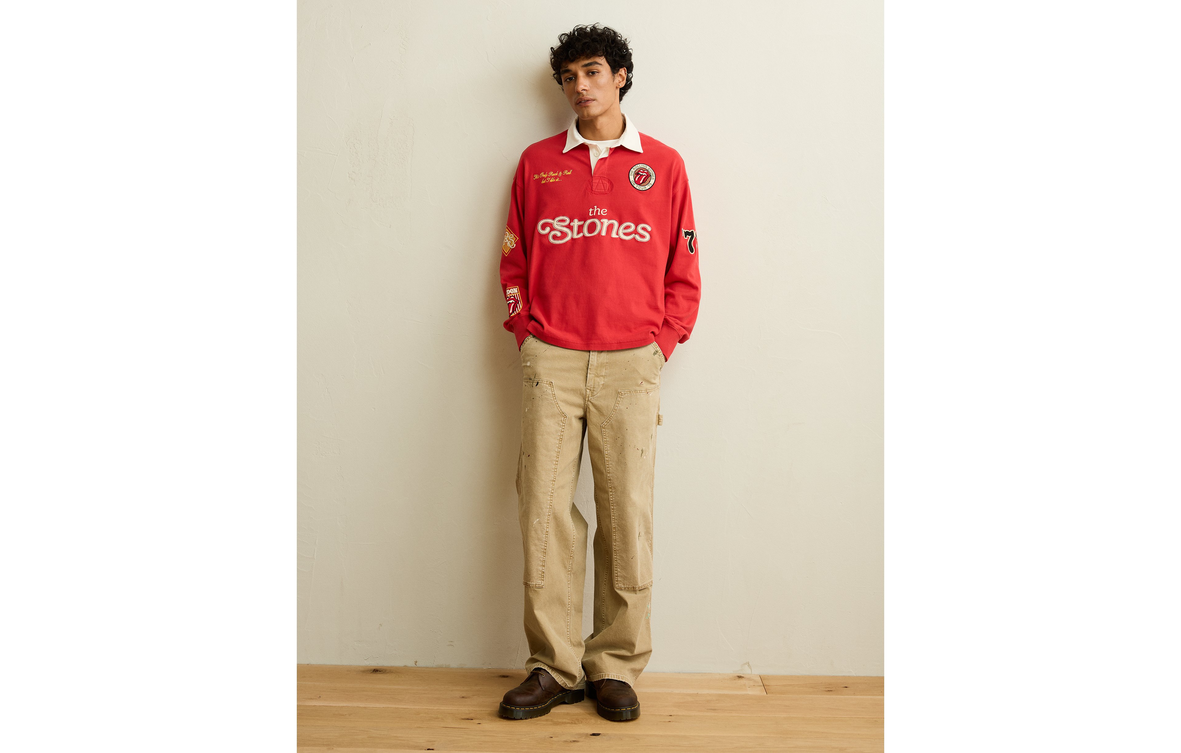 AE Boxy Fit Rolling Stones Graphic Rugby Shirt