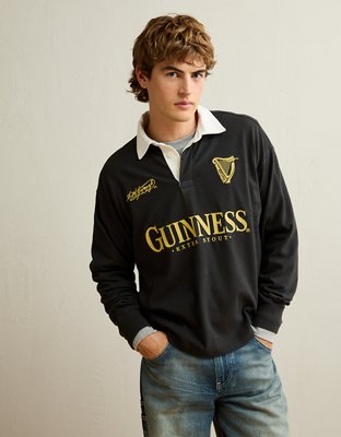 Мужская рубашка American Eagle AE Boxy Fit Guinness Graphic Rugby, цвет: Потёртый чёрный — фото 4