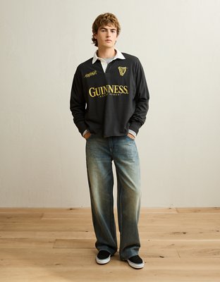 Мужская рубашка American Eagle AE Boxy Fit Guinness Graphic Rugby, цвет: Потёртый чёрный — фото 5
