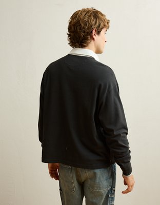 Мужская рубашка American Eagle AE Boxy Fit Guinness Graphic Rugby, цвет: Потёртый чёрный — фото 2