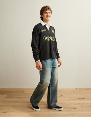 Мужская рубашка American Eagle AE Boxy Fit Guinness Graphic Rugby, цвет: Потёртый чёрный — фото 3