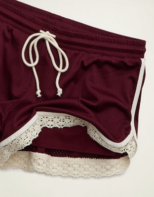 Женские шорты American Eagle AE Lace Trim Mesh, цвет: Тёмно-бордовый — фото 5