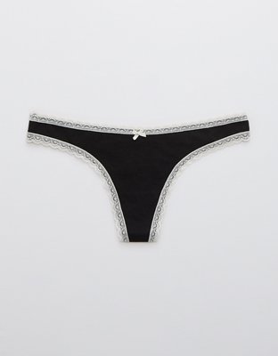 Aerie Cotton Cable Lace Thong Underwear