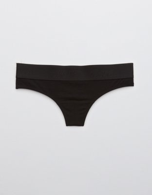 Aerie logo thong 2 pack in black and grey