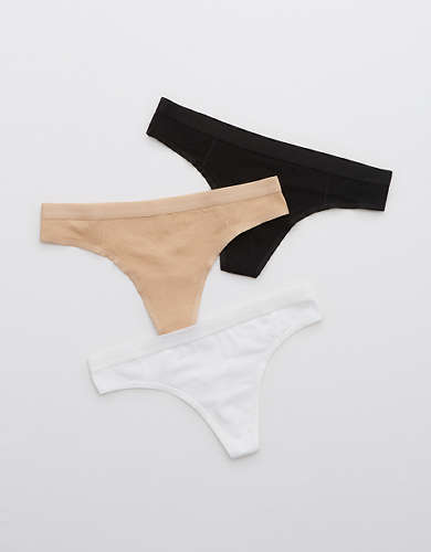 Aerie Cotton Elastic Thong Underwear 3-Pack