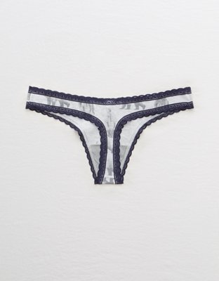Aerie Lace Trim Cotton Thong Underwear