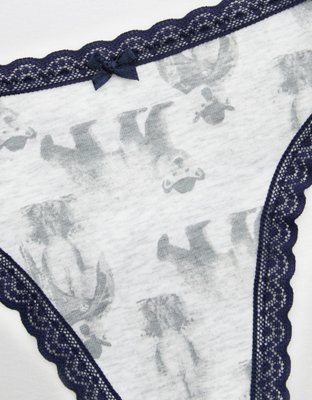 Aerie Lace Trim Cotton Thong Underwear