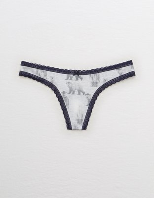 Aerie Lace Trim Cotton Thong Underwear