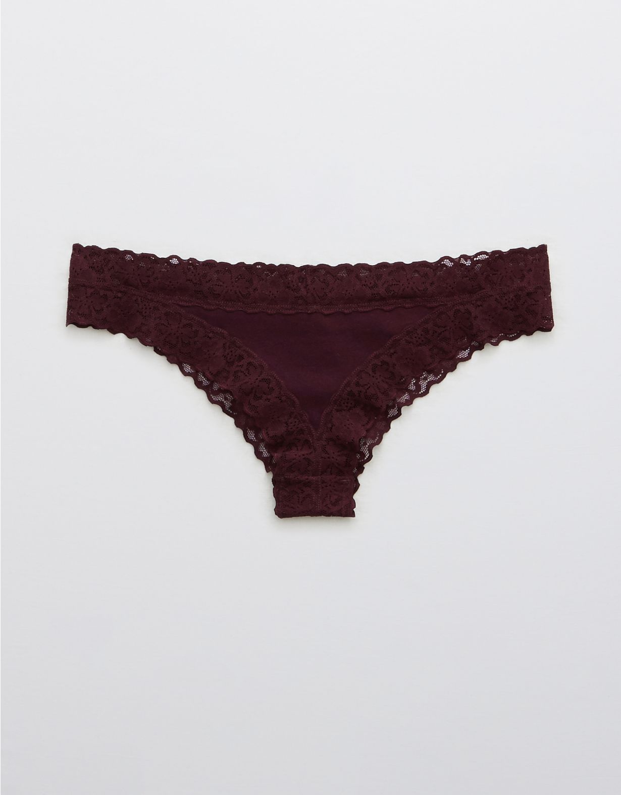 Aerie Lace Trim Cotton Thong Underwear