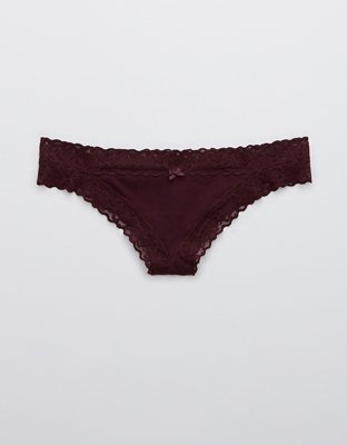 Aerie Lace Trim Cotton Thong Underwear