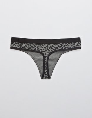 Aerie Cotton Elastic Leopard Thong Underwear