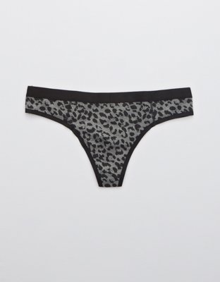 Aerie Cotton Elastic Leopard Thong Underwear