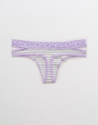 Aerie Lace Trim Cotton Thong Underwear