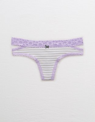 Aerie Lace Trim Cotton Thong Underwear