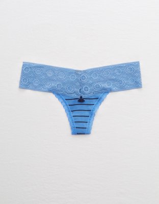 Aerie Lace Trim Cotton Thong Underwear