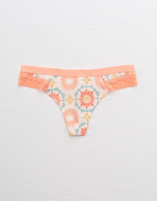 Aerie Lace Trim Cotton Thong Underwear