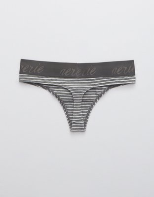 Aerie Cotton Logo Striped Thong Underwear