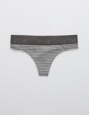 Aerie Cotton Logo Striped Thong Underwear