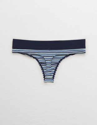 Aerie Cotton Logo Striped Thong Underwear