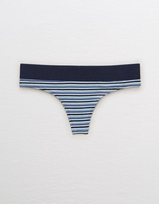 Aerie Cotton Logo Striped Thong Underwear