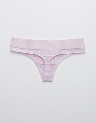 Aerie Cotton Logo Striped Thong Underwear