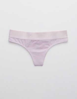 Aerie Cotton Logo Striped Thong Underwear