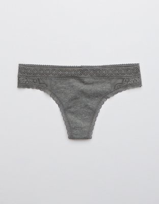 Aerie cotton thong in black