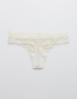 Aerie Queens Lace Cotton Thong Underwear
