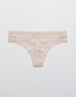 Aerie Queens Lace Cotton Thong Underwear