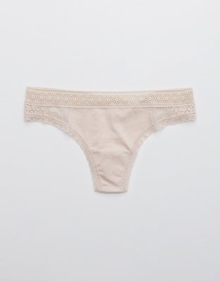 Aerie Queens Lace Cotton Thong Underwear