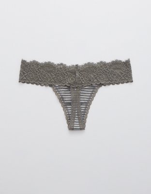 Aerie Cotton Eyelash Lace Striped Thong Underwear