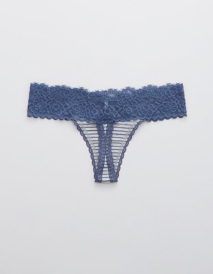 Aerie Cotton Eyelash Lace Striped Thong Underwear