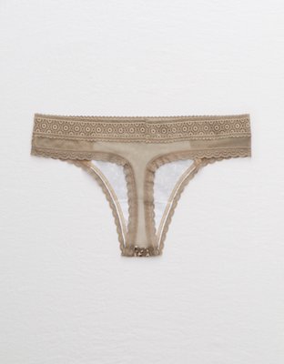 Aerie Queens Lace Cotton Thong Underwear