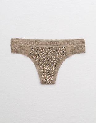 Aerie Queens Lace Cotton Thong Underwear