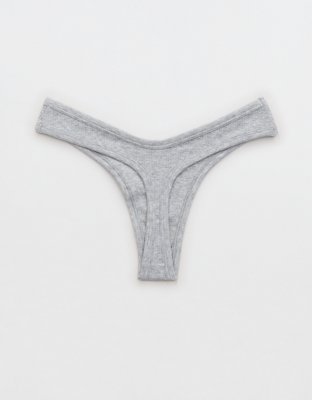 Aerie Ribbed Cotton High Cut Thong Underwear