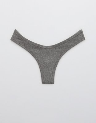 Aerie Ribbed Cotton High Cut Thong Underwear