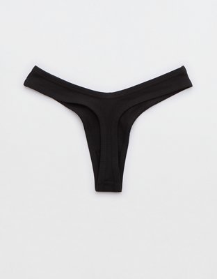   Fine Rib Thong チャコールグレーサイズS Superchill Cotton Rib Thong Underwear | Aerie