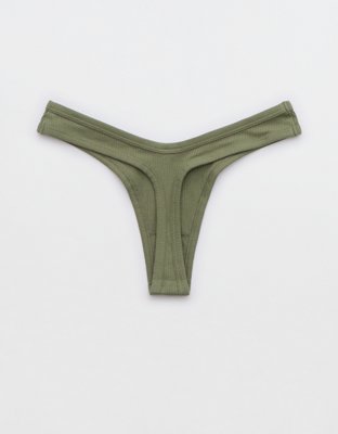 Aerie Ribbed Cotton High Cut Thong Underwear