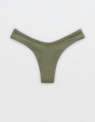 Aerie Ribbed Cotton High Cut Thong Underwear