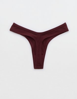 Aerie Ribbed Cotton High Cut Thong Underwear