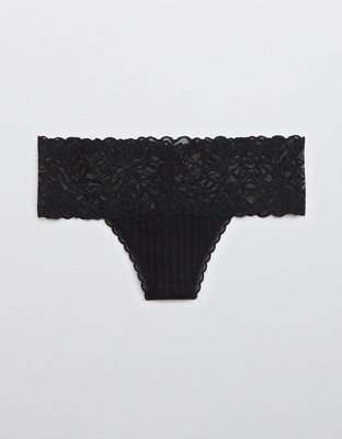 Aerie Ribbed Firework Lace Thong Underwear