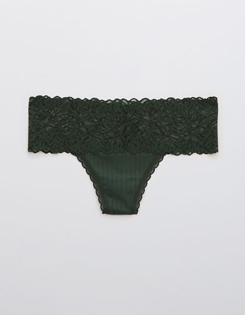 Трусы-стринги Firework, кружево, в рубчик — Aerie