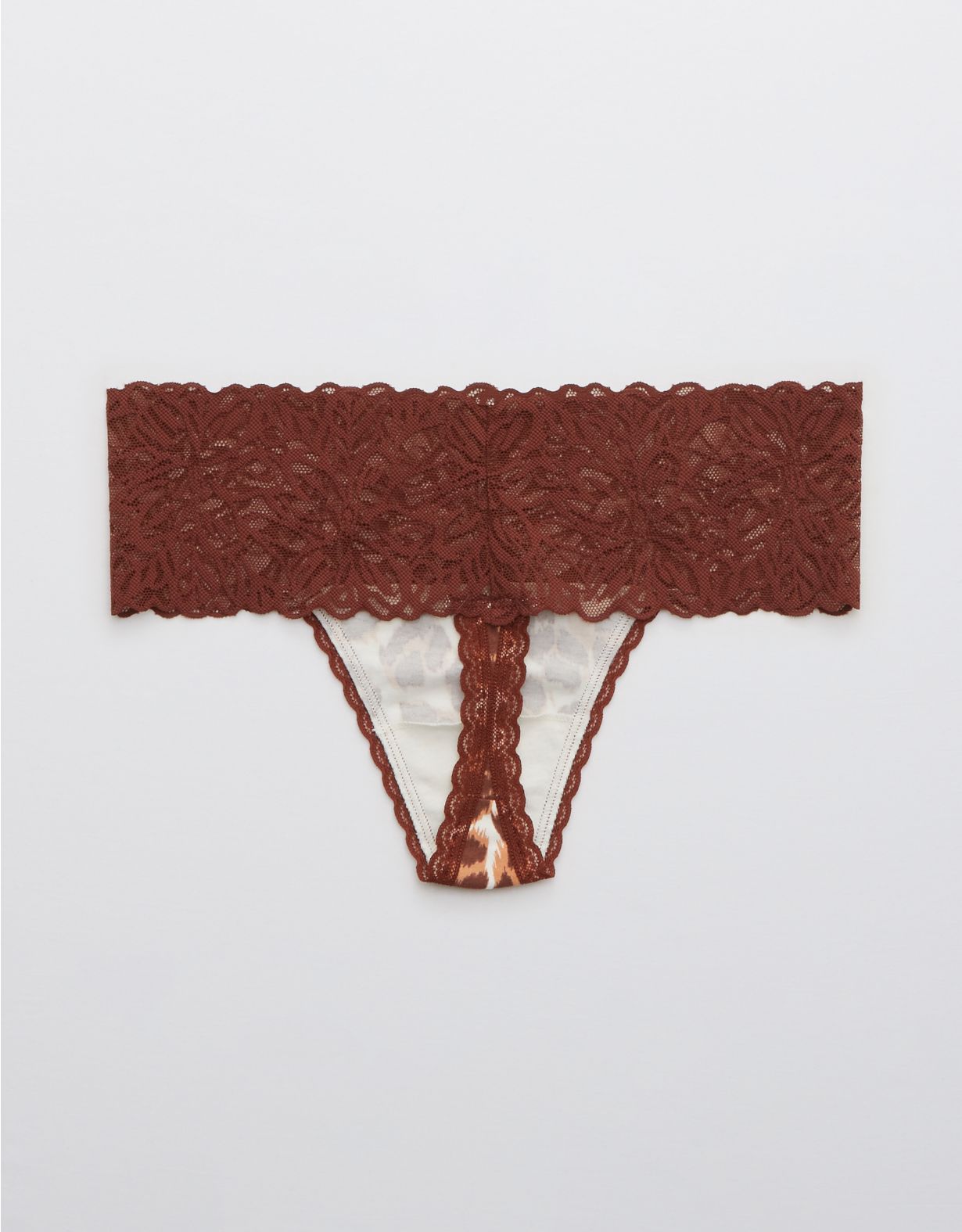 Aerie Cotton Firework Lace Printed Thong Underwear